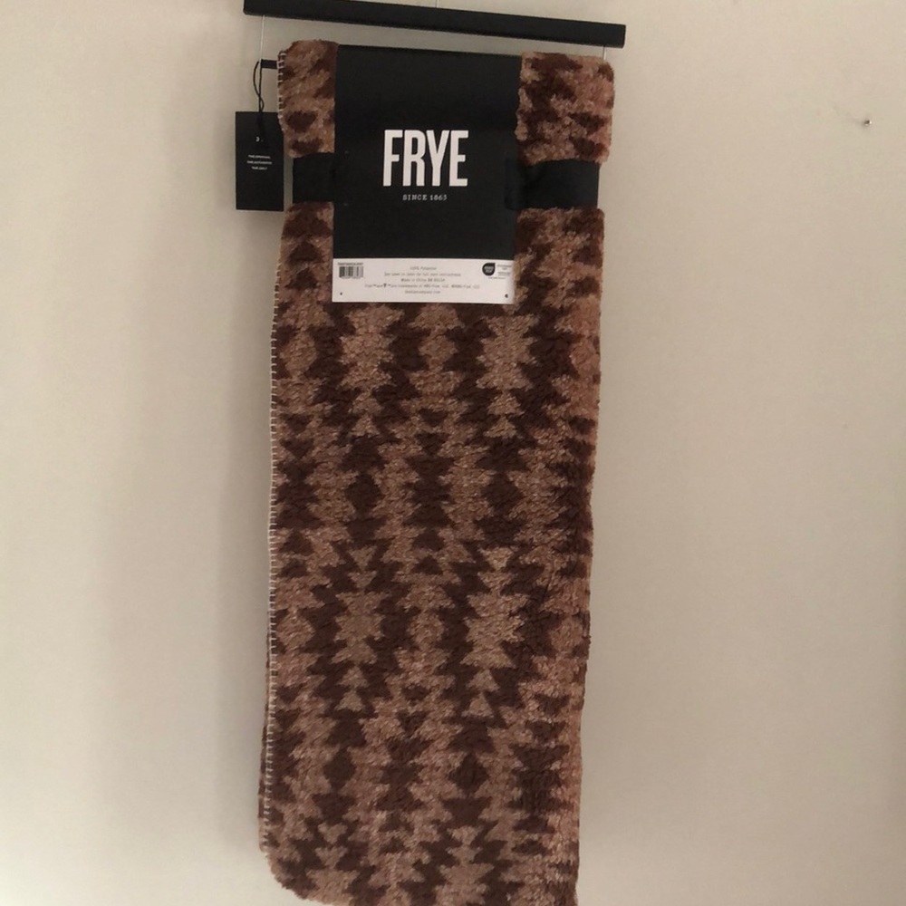 Frye Tan and Brown Geometric Sherpa Throw Blanket